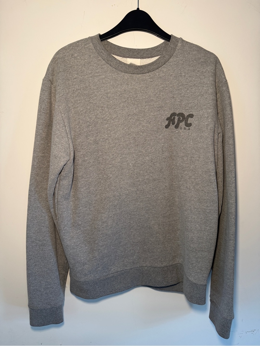 A.P.C. USA "Jacques" Logo Crewneck Sweatshirt - Heather Gray - Men’s Size M